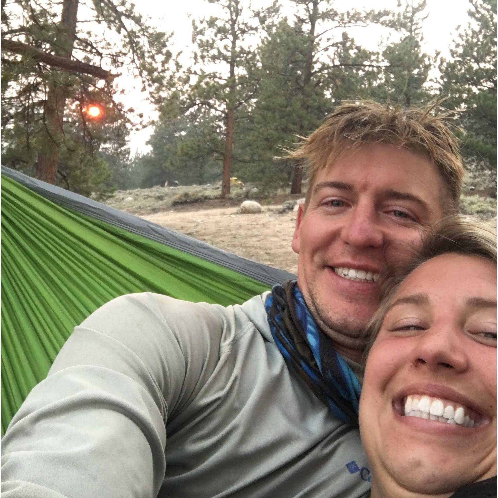 Wow, what a close-up! Hannah and Chris aren't afraid to be a bit goofy. Sitting in hammocks is one of their favorite past-times.