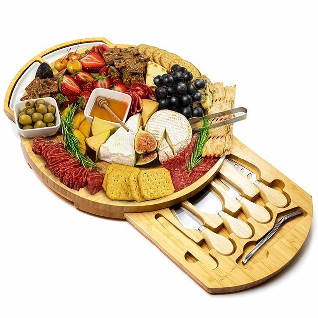 Round Cheese and Charcuterie Board Set - 13", Round Charcuterie Board, Bamboo Cheese Board and Knife Set, Beautiful Charcuterie Gift for Mom, Round Cheese Board Set, Circle Charcuterie Board Round