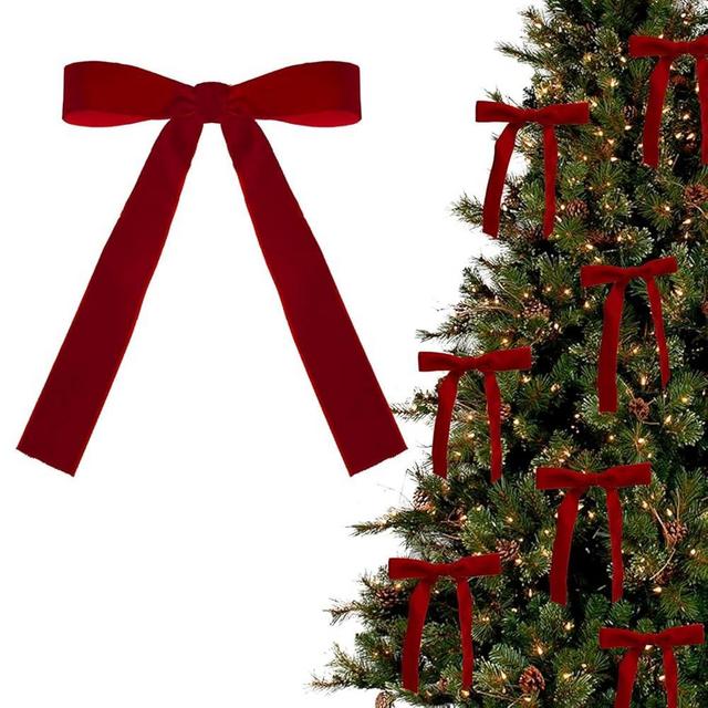 12PCS Red Velvet Bows for Christmas Tree, Bows for Christmas Tree, Garland Red Velvet Bow Ornaments for Christmastree with Gold Twist Ties (A)