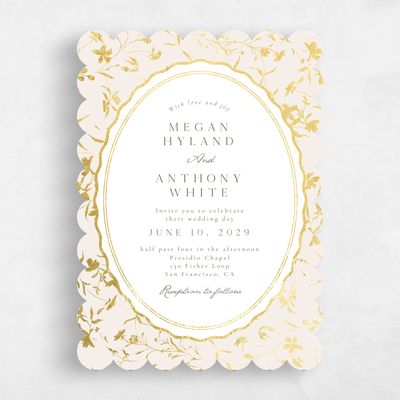 Beige Scalloped Wedding Invitation - Vasara Classic Foil
