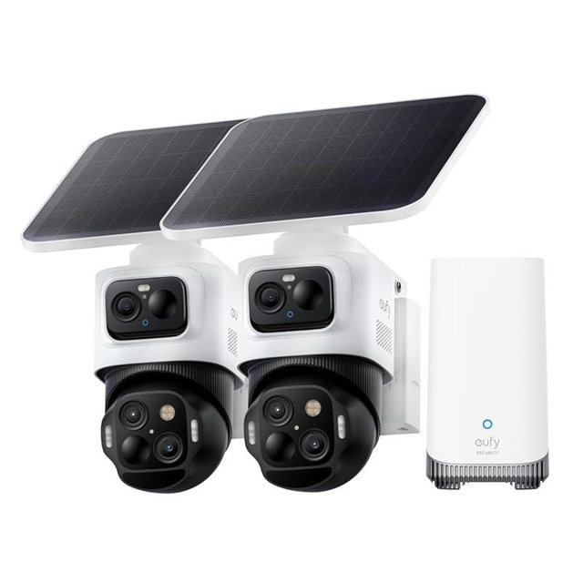 eufy Security eufyCam S4 2-Cam Kit,4K Solar Camera Wireless Outdoor, Triple Lens Bullet-PTZ Cam, 360° View, Cross-Cam Track, Al Recognition, 8X Zoom, Color Night Vision, 0 Monthly Fee, Local Storage