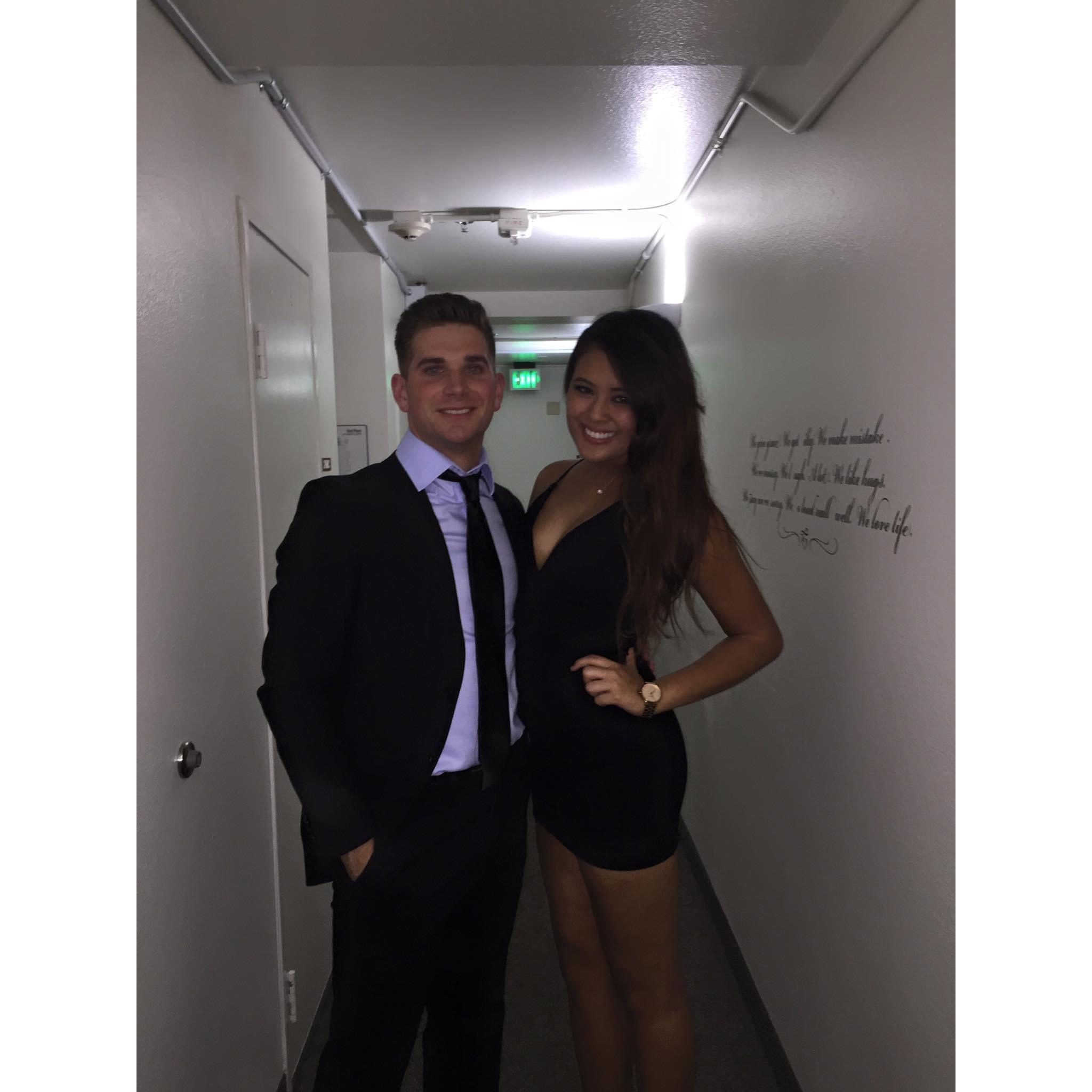 First Theta formal as dates, pictured in the Theta house where Camille lived for two years. Her MOH, Pri, and 3 of her bridesmaids also lived here at the same time.