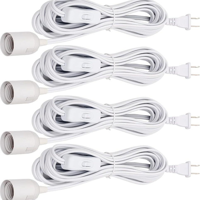 JACKYLED Extension Hanging Lantern Cord Cable 4-Pack 20ft UL 360W with E26 E27 Socket On/Off Button Pendant Lighting White