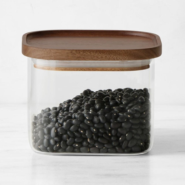Hold Everything Square Stacking Glass Canister, Walnut Finish, Small