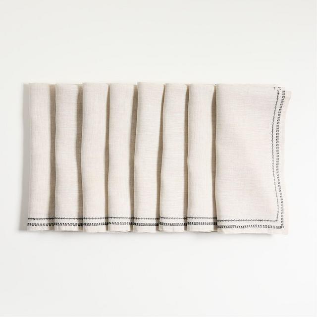 Natural Embroidered Hem EUROPEAN FLAX ™-CertifiedNapkins, Set of 8