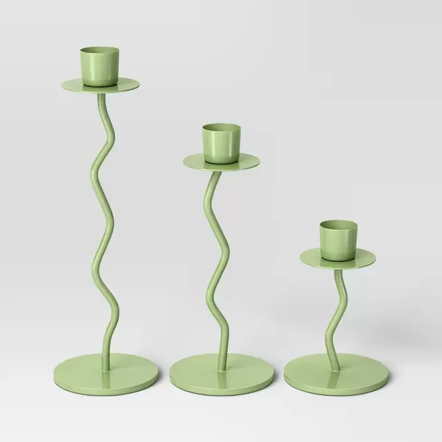 3pc Wavy Taper Candle Holder Green - Room Essentials™