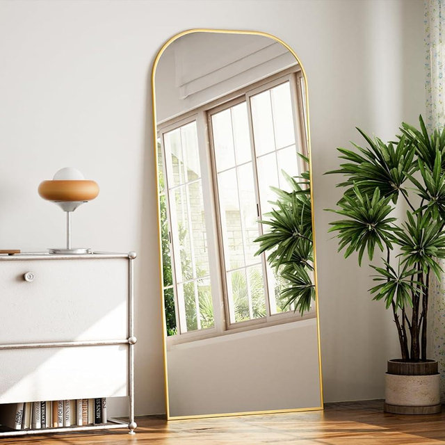 Koonmi Full Length Mirror, 71"x26" Mirror Full Length with Stand, Gold Wall Full Body Mirror, Rounded Top Floor Mirror with Aluminum Alloy Frame for Bedroom Living Room
