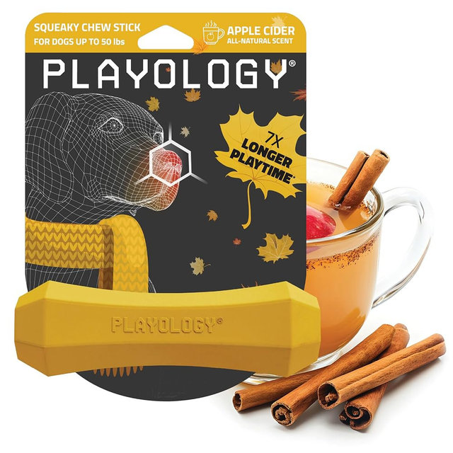 Playology Dog Toys | Squeaky Chew Stick for Dogs | Apple Cider Scented Medium Fetch Toy | Squeaky Dog Chew Toy | Limited Edition Fall Scent