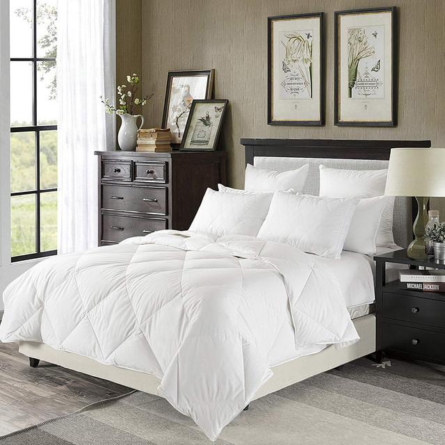 downluxe Lightweight Down Comforter(King,White)-Summer Weight Down Duvet Inserts,230 Thread Count 550+ Fill Power,100% Cotton Shell Down Proof with Tabs