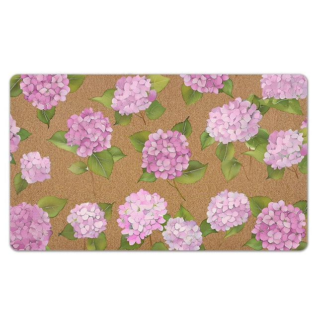 KFXHANGD Pink Hydrangea Floral Door Mat, Pink Hydrangeas Flower Decorative Front Door Mat Outside Entrance, Hydrangea Botanical Artificial Coir Doormat Rugs for Indoor Outdoor Entryway, 17x30 Inch