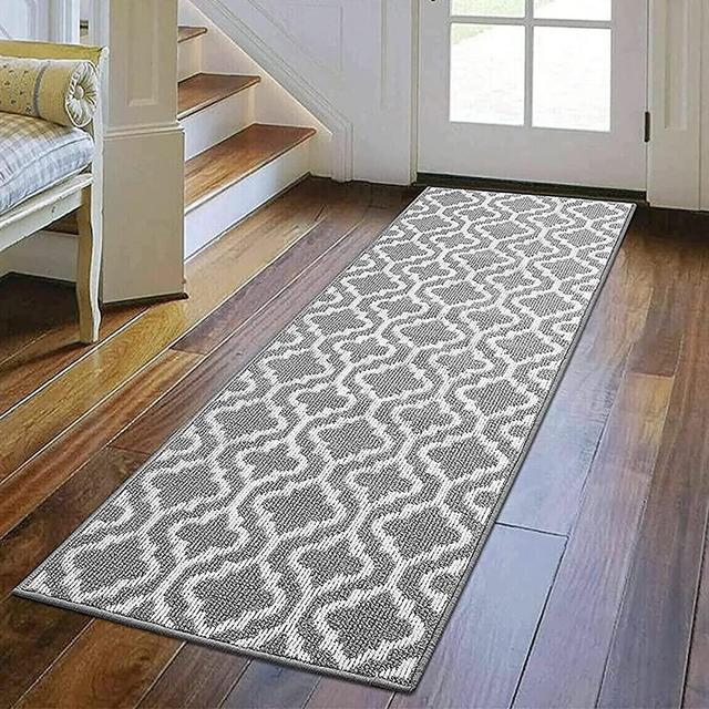 4' x 5' Runner Rugs with Rubber Backing, Indoor Outdoor Utility Carpet  Runner Rugs, Stripe Gray, Can Be Used as Aisle for The RV and Boat, Laundry