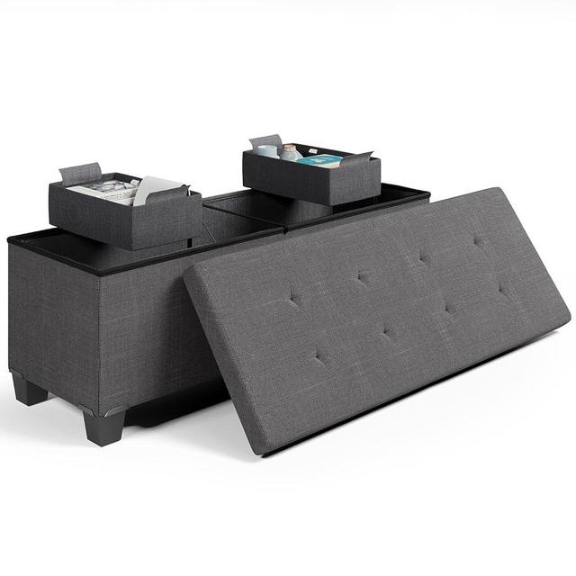 Storage Ottoman Bench, 43-In Storage Bench for Bedroom End of Bed, Large Ottoman Foot Rest with Storage Bins, Gray Ottoman with Storage for Living Room, Bench with Storage Max 660lbs, Fabric Ottoman