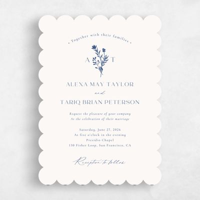 Blue Scalloped Wedding Invitation - Hazel Portrait