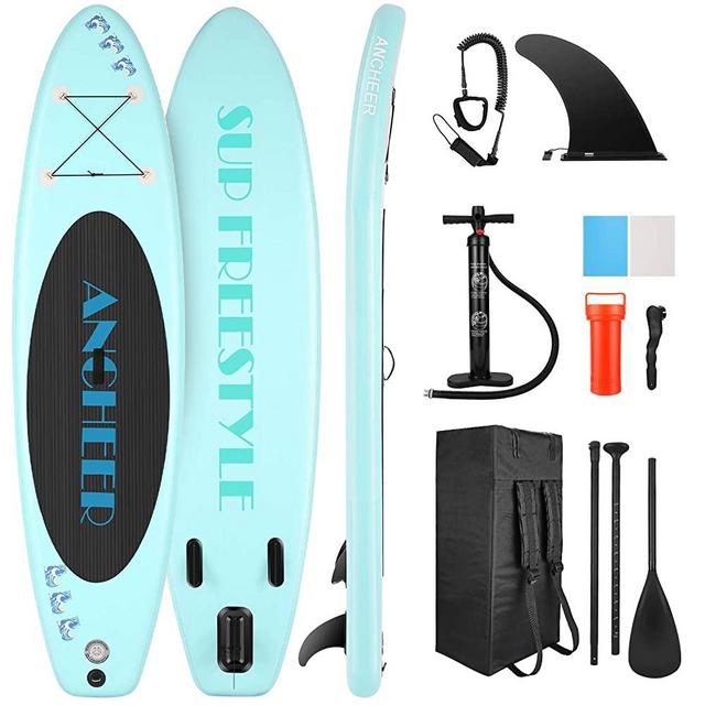 ANCHEER Inflatable Stand Up Paddle Board, Lightweight All Round iSUP with 3 Fins, Premium Accessories & Carry Bag, EVA Deck, Adj Floating Paddle, Ankle Leash and Double Action Pump