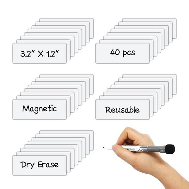 MVISUAL Dry Erase Magnetic Labels 3.1x1.2 Inch White, Reusable Magnetic Dry Erase Labels for Whiteboards，Pack of 40