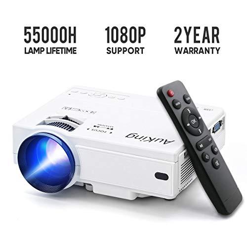 Mini Projector 2019 Upgraded Portable Video-Projector,55000 Hours Multimedia Home Theater Movie Projector,Compatible with Full HD 1080P HDMI,VGA,USB,AV,Laptop,Smartphone