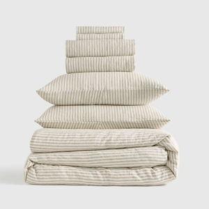 European Linen Deluxe Bedding Bundle - Queen - Willowleaf/White Stripe