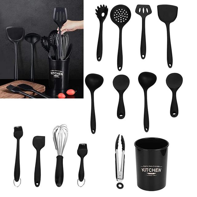 Silicone Spatula Set, 12Pcs/Set Silicone Shovel Spoon Kit with Storage Bucket Cookware Set Kitchen Cooking Utensil for Nonstick Cookware