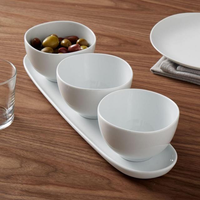 Organic Oval Platter & Rice Bowls, White, Set of 4