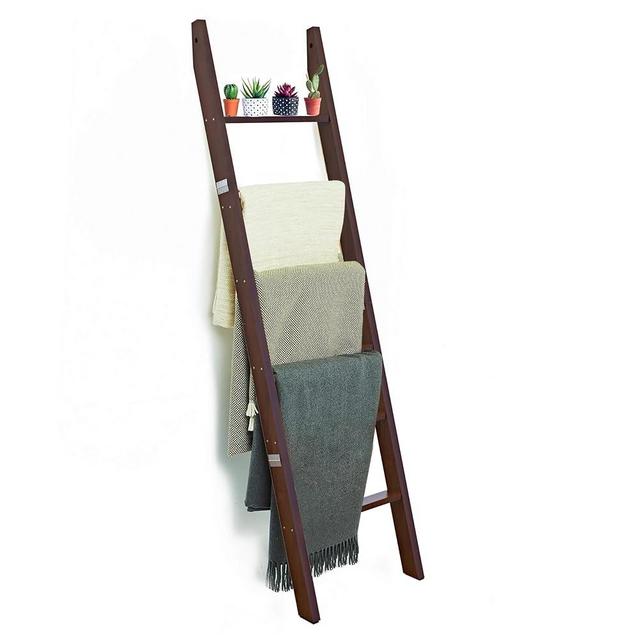6 Tier Wooden Blanket Ladder; Rustic Style Quilt Ladder for Blankets; Towel Ladder for Bathroom; Farmhouse Decor Accent Furniture for Living Room (Brown, 6 Tier)