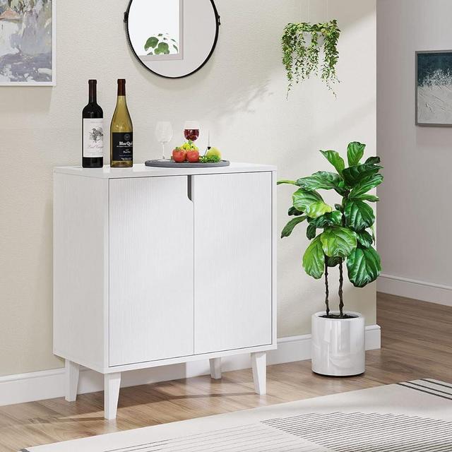 White Coffee Bar Cabinet, Farmhouse White Accent Sideboard Buffet Storage Cabinet for Kitchen, Dining Room, Living Room, Hallway