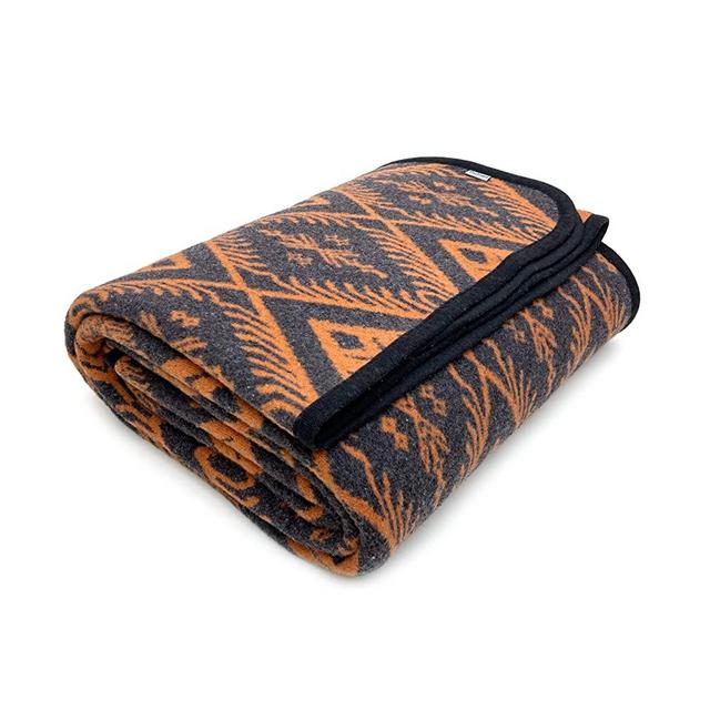PuTian Merino Wool Camp Blanket - Warm, Thick, Washable, Large Throw - Great for Outdoor Camping (63" X 87", Bohemia Orange)