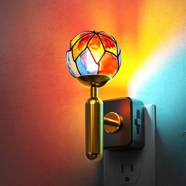 L LOHAS LED Vintage Night Light Plug in with 0-100% Stepless Dimming, Stained Glass Nightlight with Dusk to Dawn Sensor, Aesthetics Plug in Night Lights for Home Decor
