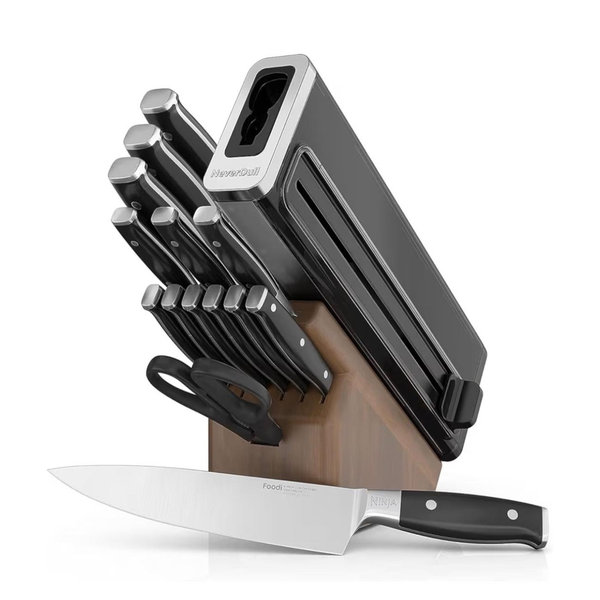Ninja K52015 Foodi NeverDull 15 Piece Premium Knife System, Stainless Steel/Walnut