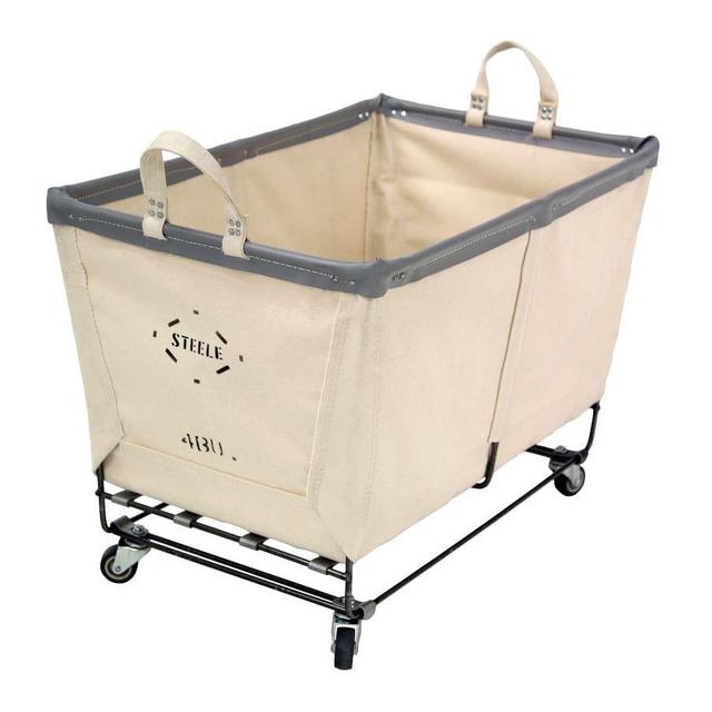 Extra Large Rectangle Canvas Laundry Basket with Wheels, Natural/Gray
