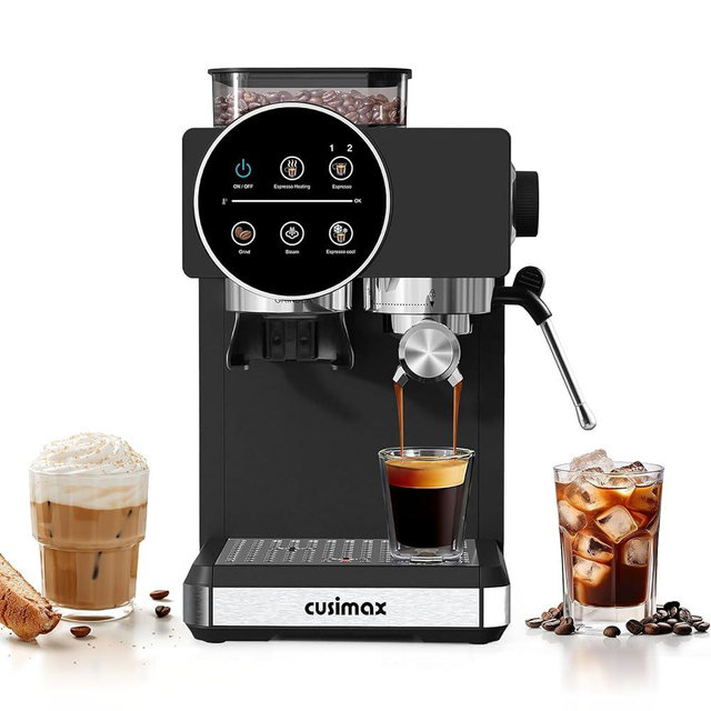 CUSIMAX Espresso Machine with Grinder, 20 Bar Professional Expresso Coffee Machines with Milk Frother Steam Wand, Espresso Maker with 60oz Removable Water Tank, Cappuccino & Latte Machine for Home
