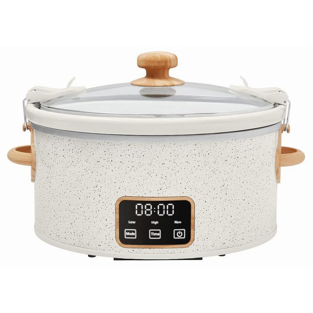 The Pioneers 6 Qt Digital Programmable Slow Cooker - Touchscreen, Locking Lid, Large Capacity, Dishwasher Safe, Stainless Steel Crock Pot for Family Meals & Potlucks (Linen Speckle)