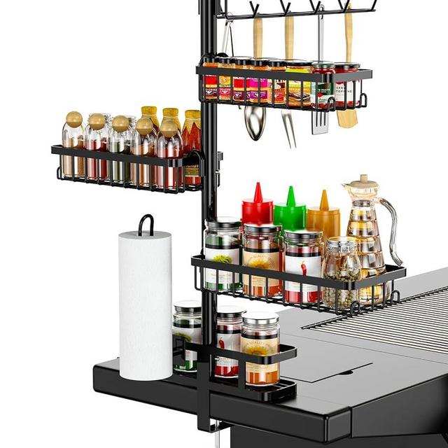 Lokuc Griddle Caddy for Blackstone Griddle Accessories, 4-in-1 BBQ Grill Caddy with Paper Towel Holder, Metal Grill Accessories Organizer, blackstone caddy, Outdoor Kitchen Accessories for Camper