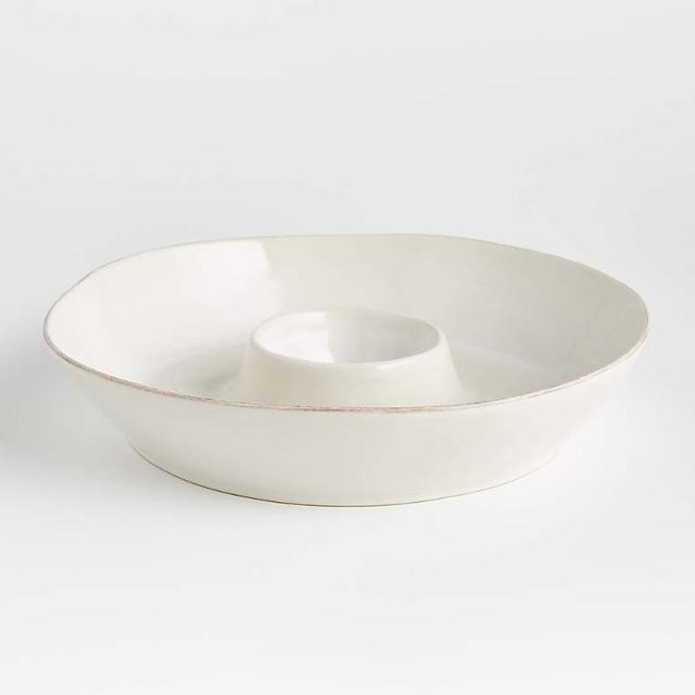 Crate & Barrel | Marin White Stoneware Chip and Dip Server