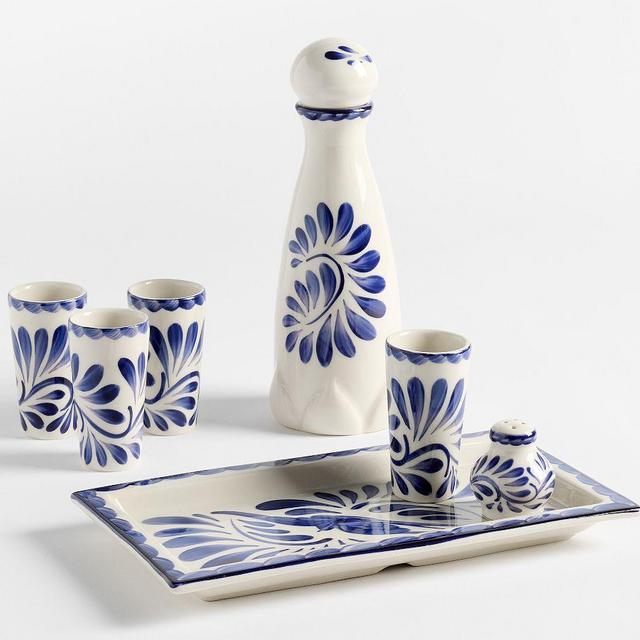 Puebla Tequila Set with Decanter - Blue/White