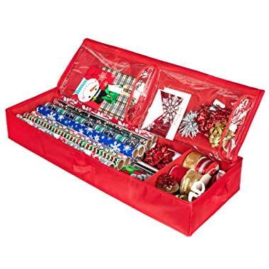 Christmas Storage Organizer - Wrapping Paper Storage and Under-Bed Storage Container for Holiday Storage of Gift Bags, Wrapping Paper, Ribbon, and Bows