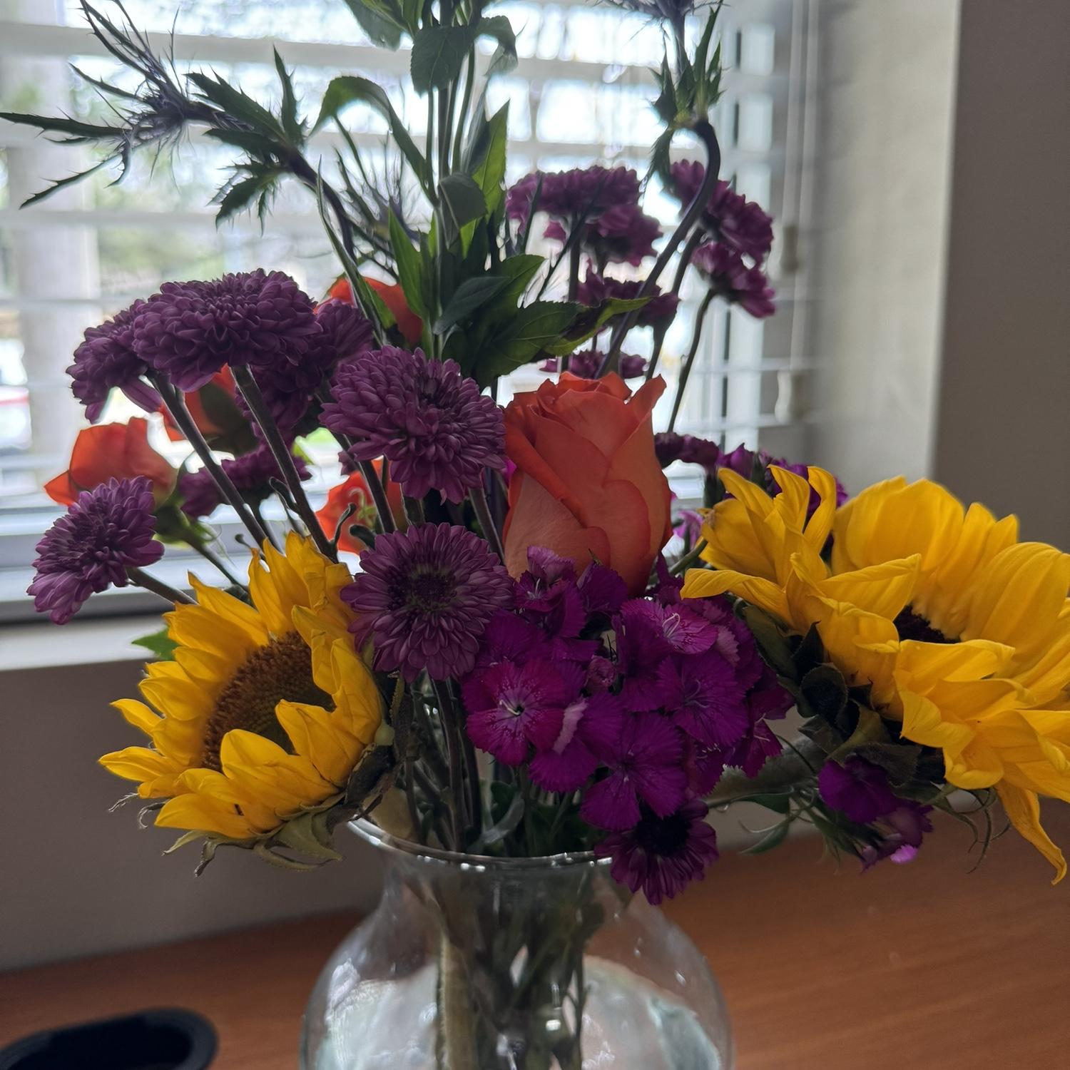 Joseph sent Rachel flowers at work.