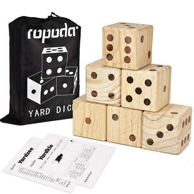 ROPODA Giant Wooden Yard Dice-Giant Outdoor Gaming Dice Set 3.5"-Includes 6 Dice, Scoreboard and Canvas Carrying Bag-Great Backyard and Lawn Game.
