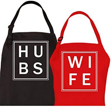 Let the Fun Begin Couples Aprons His Hers Wedding Gifts - Hubs and Wife Apron Set | Bridal Shower Gift | Couple Engagement Mr and Mrs Hubby Wifey
