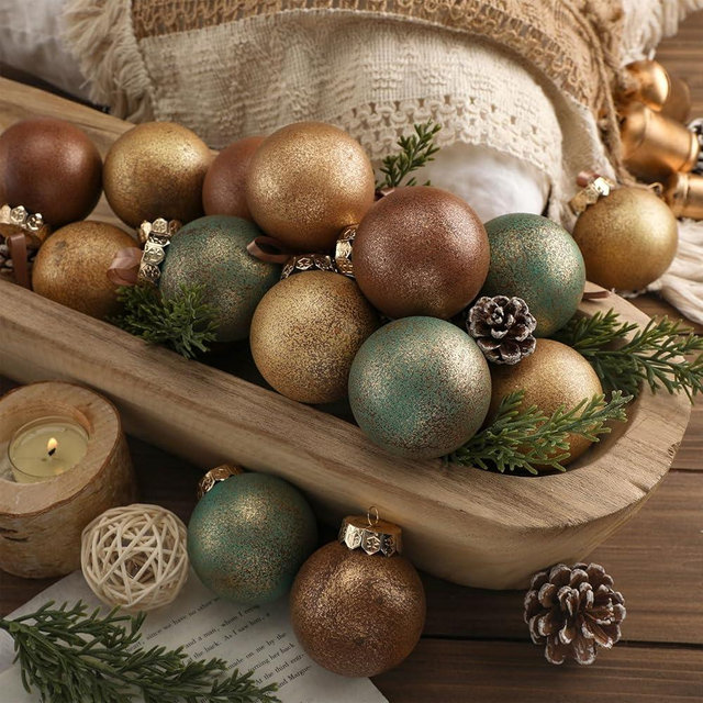 Suilung 24 Pcs Neutral Textured Christmas Ball Ornaments 2.36'' Vintage Christmas Tree Decor Rustic Distressed Ornaments with Loop Shatterproof Hanging Ball for Farmhouse Xmas Decor (Nostalgic Color)
