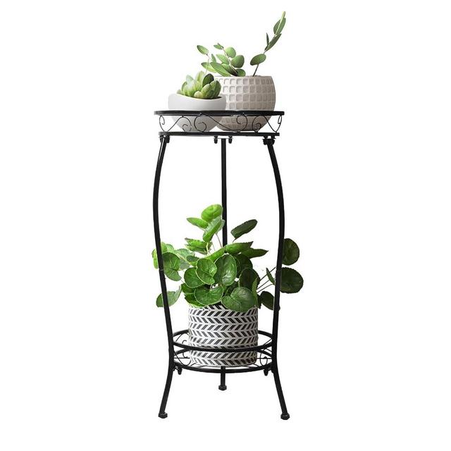 Plant Stand Indoor Outdoor 2 Tier 27" Tall Metal Potted Holder Rack Flower Pot Stand Heavy Duty Plant Shelf Rustproof Iron Multiple Plant Round Supports Rack for Planter Corner Garden Balcony Patio