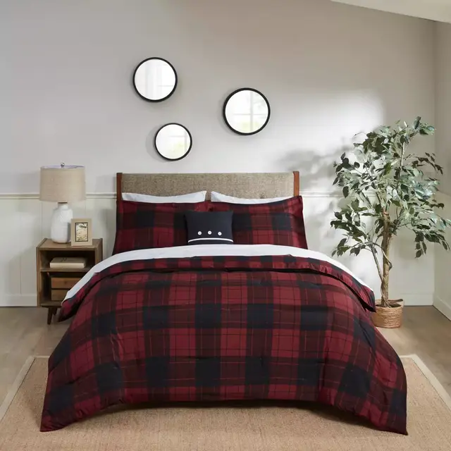 Madison Park Essentials Everest 8-Piece Reversible Queen Comforter Set in Red Plaid
