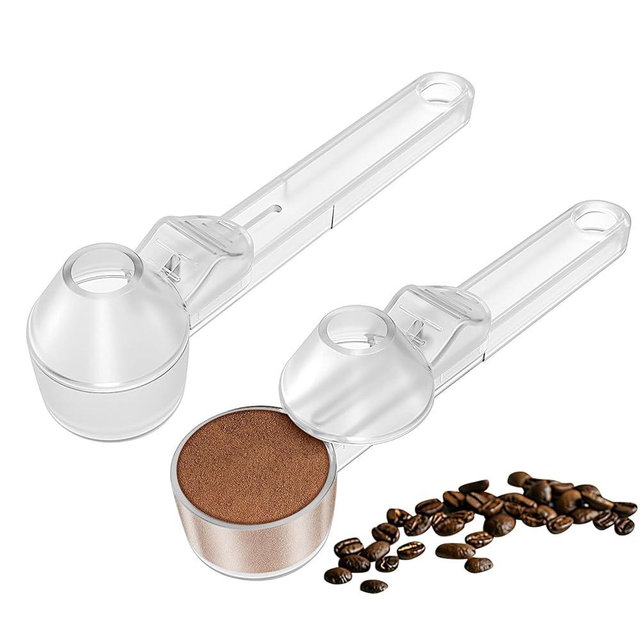 Coffee Scoop & Funnel for Reusable K Cup Refillable Coffee Pods, Coffee Measuring Spoon 2 Tablespoon Capacity, Scoop with Funnel for Ground Coffee, Protein Powder, Tea (Clear, 2 Pack)