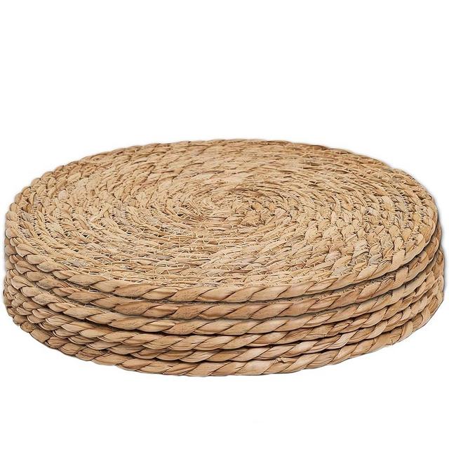 Defined Deco Woven Placemats Set of 6,13" Round Rattan Placemats,Natural Hand-Woven Water Hyacinth Placemats,Farmhouse Weave Place Mats,Rustic Braided Wicker Table Mats for Dining Table,Home,Wedding.
