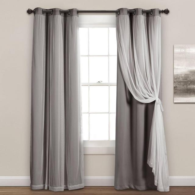 Set of 2 (95"x38")Grommet Top Sheer Panels with Insulated Blackout Lining Dark Gray - Lush Décor