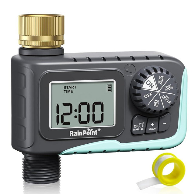RAINPOINT Sprinkler Timer Outdoor,Programmable Water Timer for Garden Hose Faucet,Irrigation System with Rain Delay/Manual(Metal)