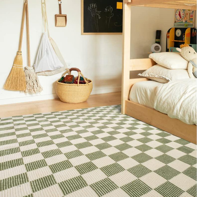 Revival Rugs Gambit 6'7"x9' Machine Washable Area Rug for Living Room Bedroom - 100% Recycled Oeko-TEX Certified, Medium Pile, Green, Beige