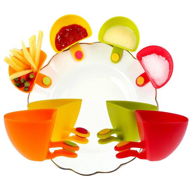 HUOZHI Bowl Holder (Set of 8) - Colorful Table Bowls Clip-on Holders for Tomato, Sauce, Salt, Vinegar, Sugar, Spices - Party Ware (8, few)