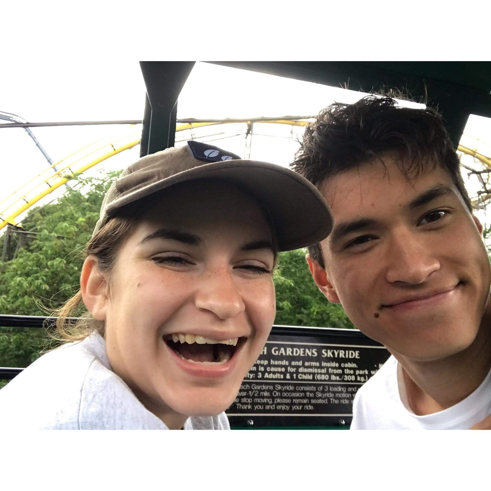 Riding the tramway at Busch Gardens.