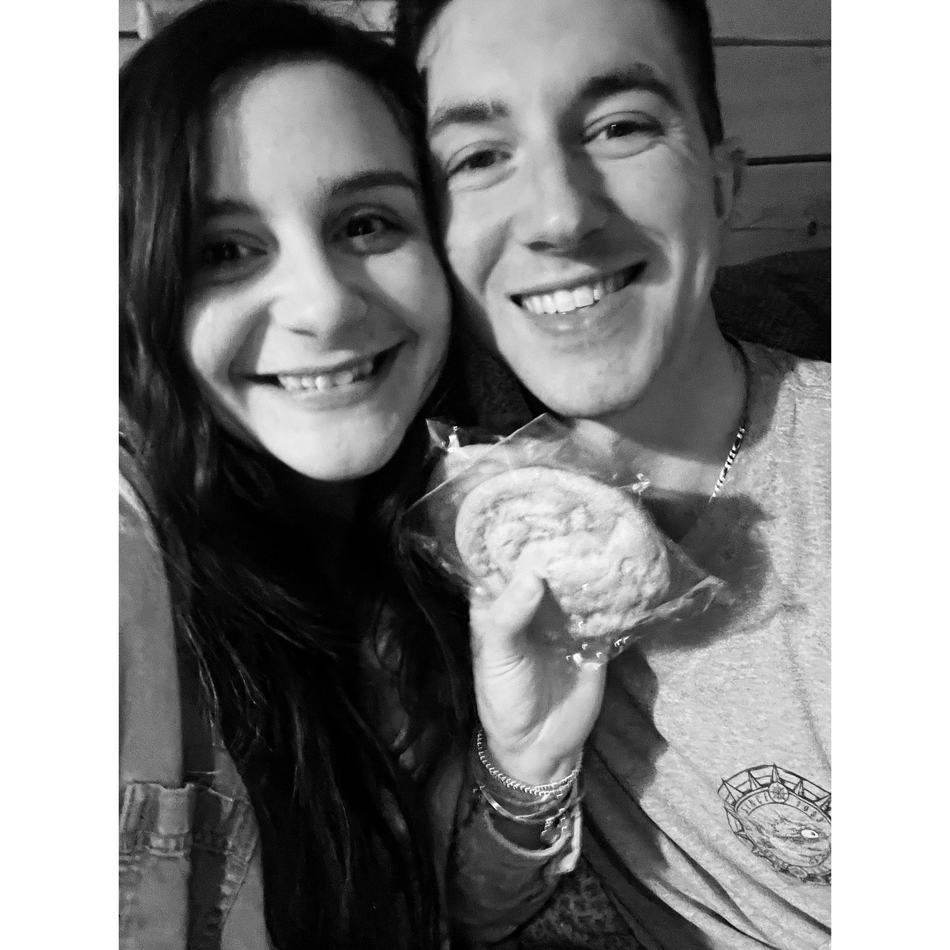 Trying our delicious chocolate chip cookies for our Wedding!