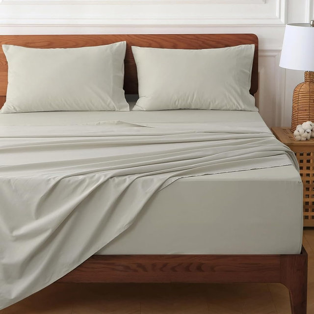 HYPREST 100% Cotton Percale Sheets King Size - 18-24 Extra Deep Pocket Bed Sheet Set King, Crisp & Breathable Cooling Bedding (Greige, King)